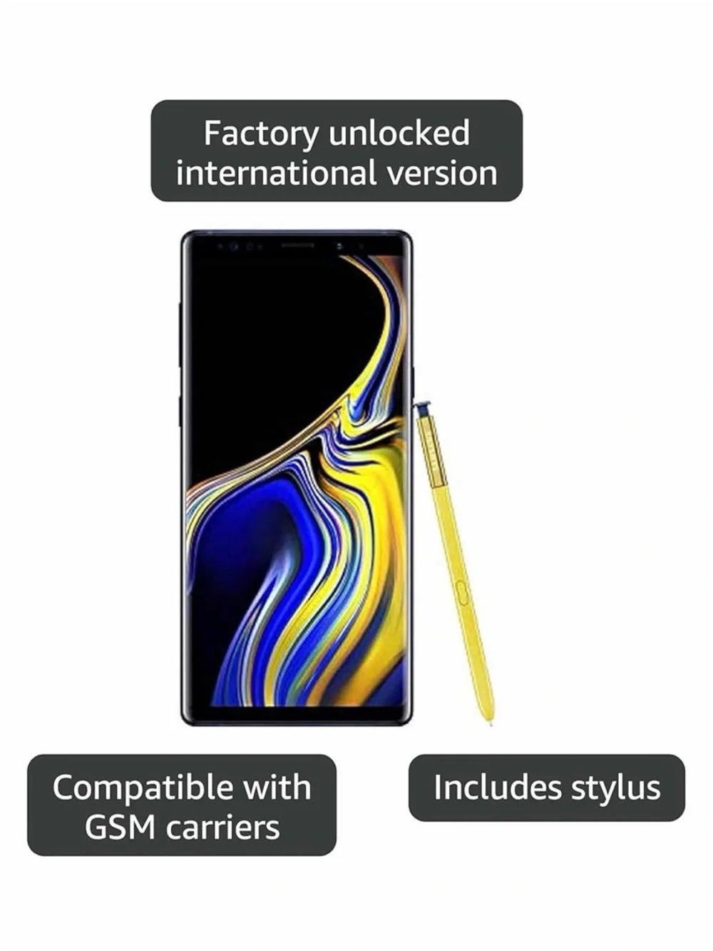 Samsung Galaxy Note9 Smartphone with Yellow S Pen